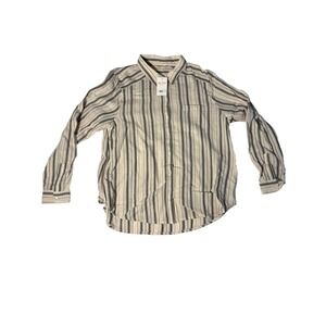Lucky Brand Womens Linen Blend Striped Long Sleeve Button Down Shirt Size L